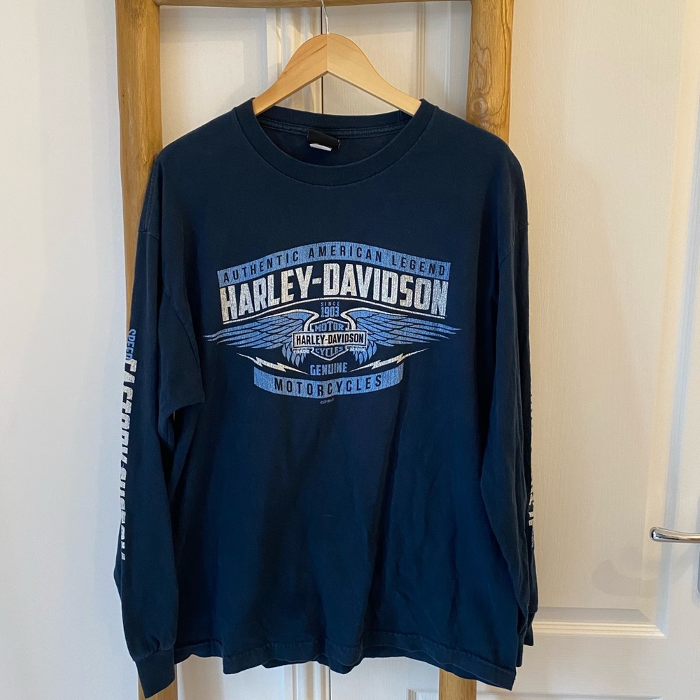 Harley Davidson Military Ramstein Air Base Germany Navy Long Sleeve T-Shirt XL - Picture 2 of 7
